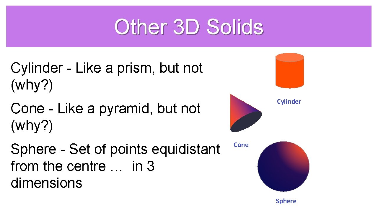 Other 3 D Solids Cylinder - Like a prism, but not (why? ) Cylinder