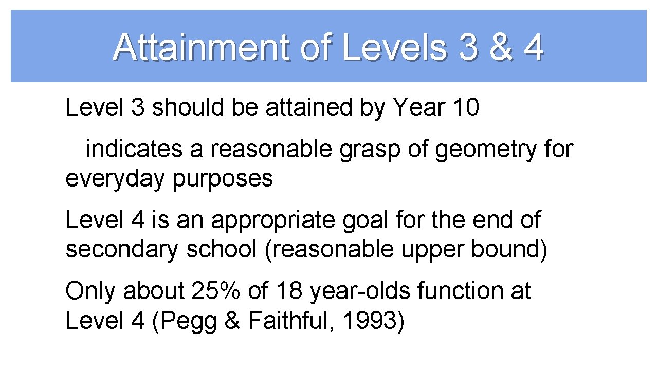 Attainment of Levels 3 & 4 Level 3 should be attained by Year 10