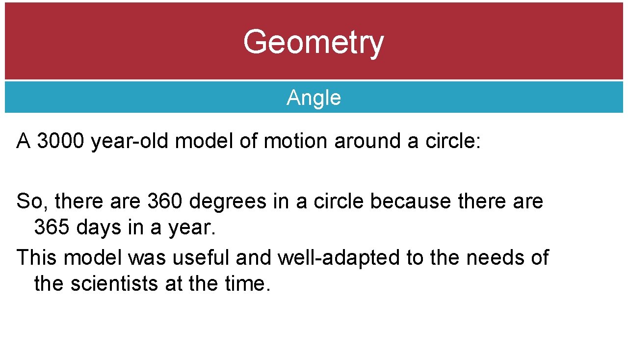 Geometry Angle A 3000 year-old model of motion around a circle: So, there are