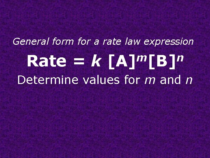 General form for a rate law expression Rate = k m n [A] [B]