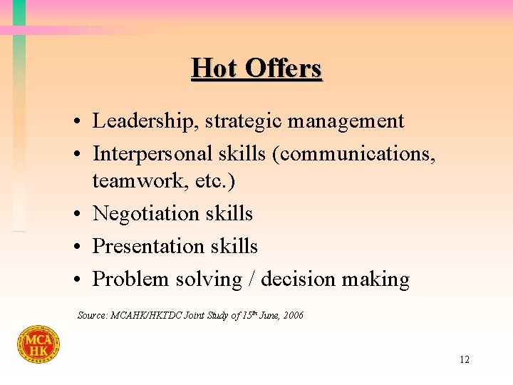 Hot Offers • Leadership, strategic management • Interpersonal skills (communications, teamwork, etc. ) •