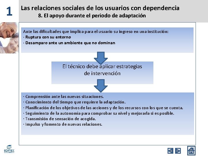 1 Las relaciones sociales de los usuarios con dependencia 8. El apoyo durante el 1 Las relaciones sociales de los usuarios con dependencia 8. El apoyo durante el