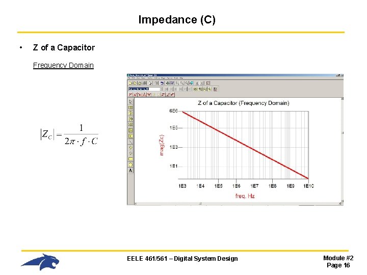 Impedance (C) • Z of a Capacitor Frequency Domain EELE 461/561 – Digital System