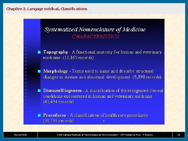 Chapitre 3. Langage médical, Classifications 01/11/2020 Informatique Médicale et Technologies de Communication - UFR