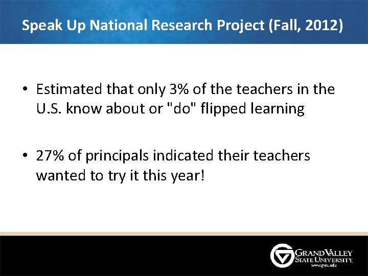 Speak Up National Research Project (Fall, 2012) • Estimated that only 3% of the Speak Up National Research Project (Fall, 2012) • Estimated that only 3% of the