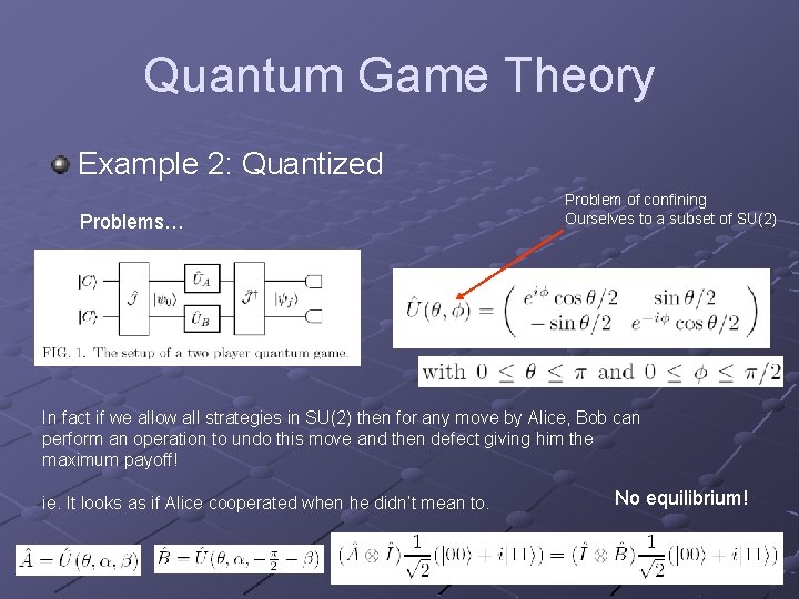 Quantum Game Theory Example 2: Quantized Problems… Problem of confining Ourselves to a subset