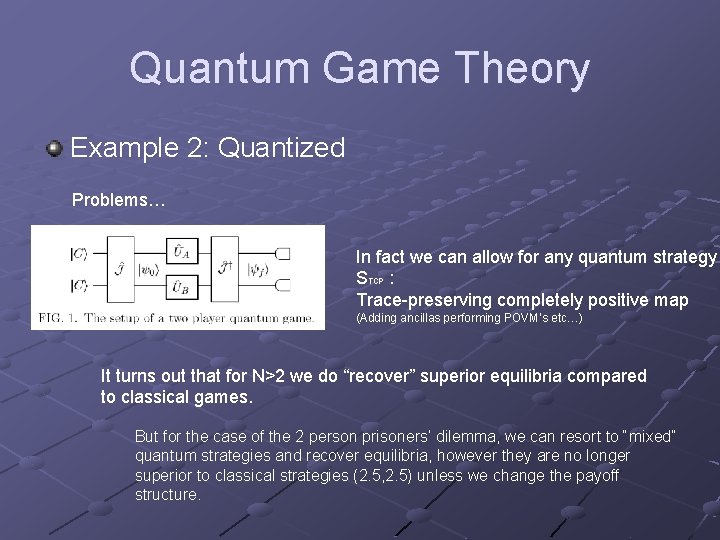 Quantum Game Theory Example 2: Quantized Problems… In fact we can allow for any