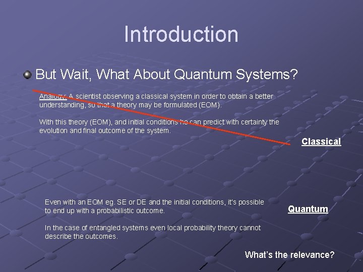 Introduction But Wait, What About Quantum Systems? Analogy: A scientist observing a classical system