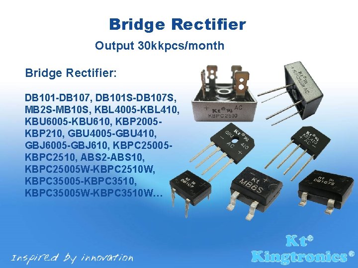 Bridge Rectifier Output 30 kkpcs/month Bridge Rectifier: DB 101 -DB 107, DB 101 S-DB