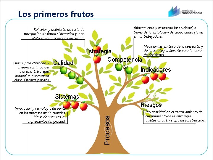 Los primeros frutos Alineamiento y desarrollo institucional, a través de la instalación de capacidades