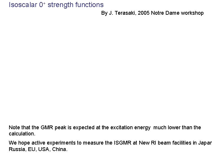 Isoscalar 0+ strength functions By J. Terasaki, 2005 Notre Dame workshop Note that the