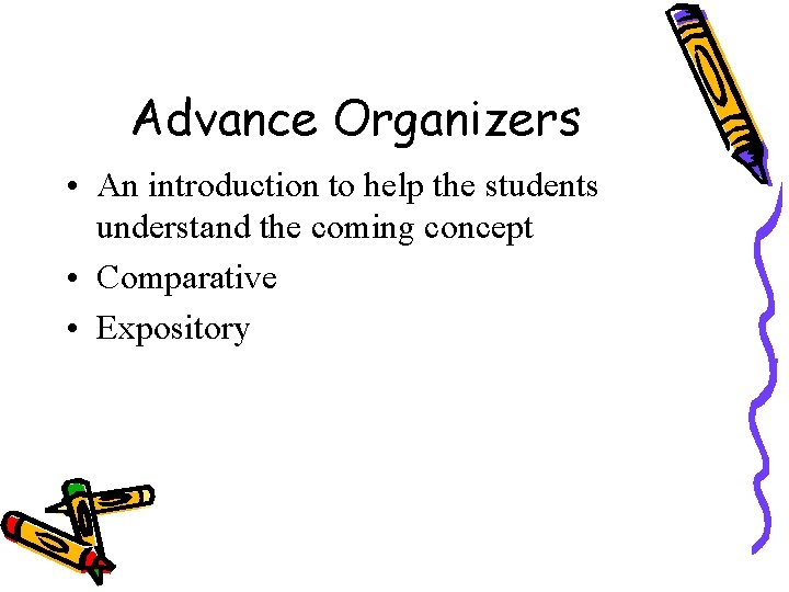 Advance Organizers • An introduction to help the students understand the coming concept •