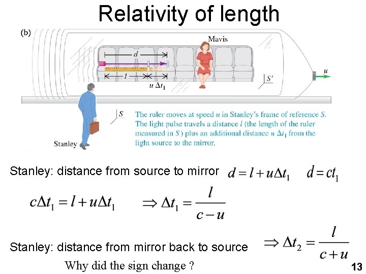 Relativity of length Stanley: distance from source to mirror Stanley: distance from mirror back