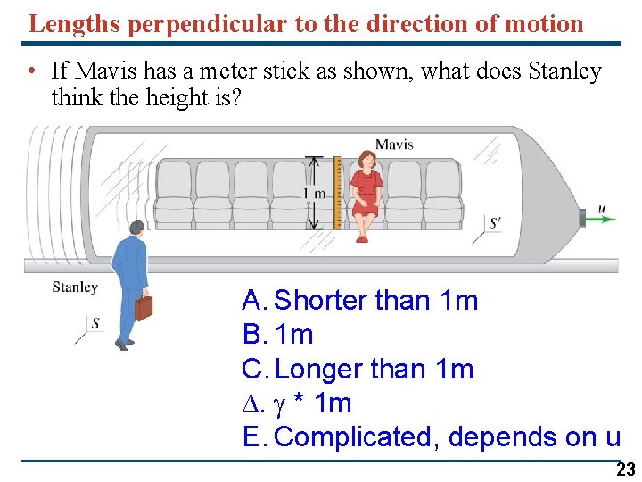 Lengths perpendicular to the direction of motion • If Mavis has a meter stick