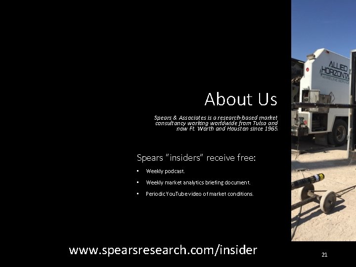 About Us Spears & Associates is a research-based market consultancy working worldwide from Tulsa