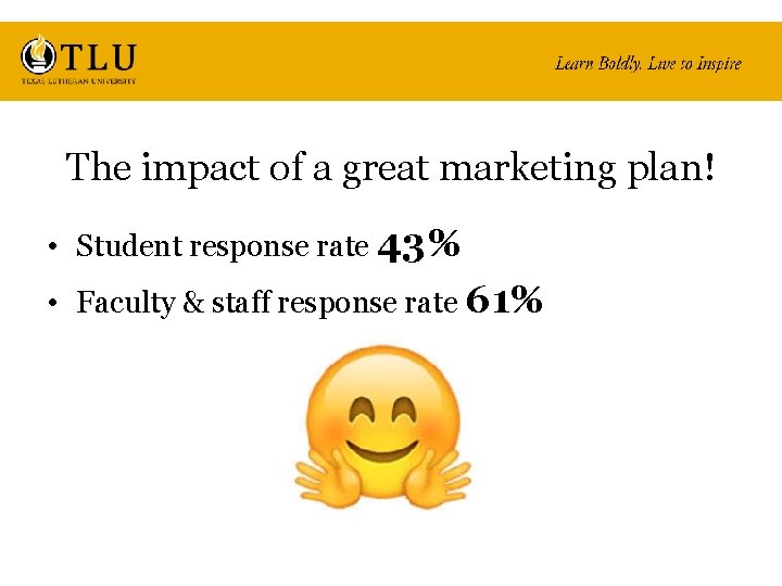 The impact of a great marketing plan! • Student response rate 43% • Faculty