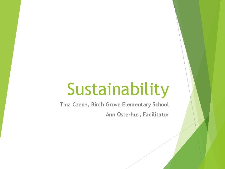 Sustainability Tina Czech, Birch Grove Elementary School Ann Osterhus, Facilitator 