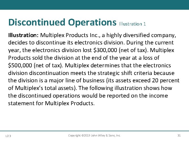 Discontinued Operations Illustration 1 Illustration: Multiplex Products Inc. , a highly diversified company, decides