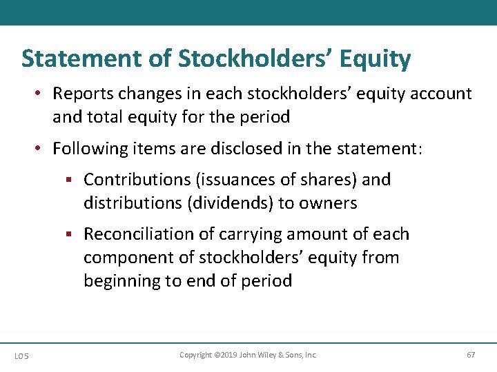 Statement of Stockholders’ Equity • Reports changes in each stockholders’ equity account and total