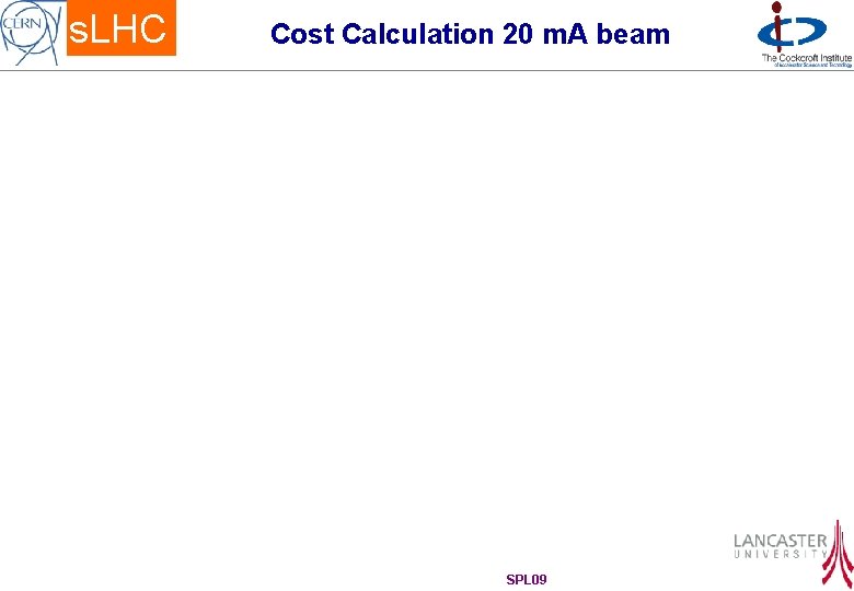 s. LHC Cost Calculation 20 m. A beam SPL 09 