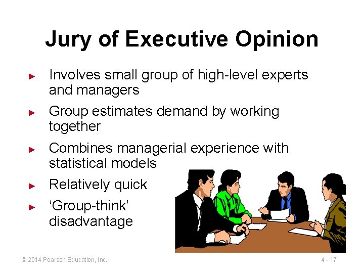 Jury of Executive Opinion ► ► ► Involves small group of high-level experts and