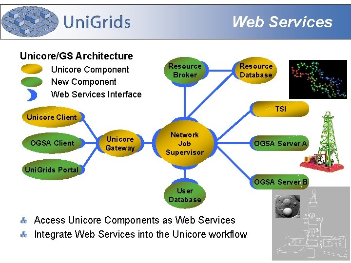 Web Services Unicore/GS Architecture Unicore Component New Component Web Services Interface Resource Broker Resource