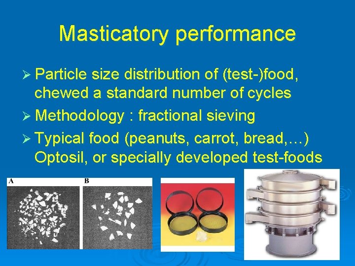 Masticatory performance Ø Particle size distribution of (test-)food, chewed a standard number of cycles