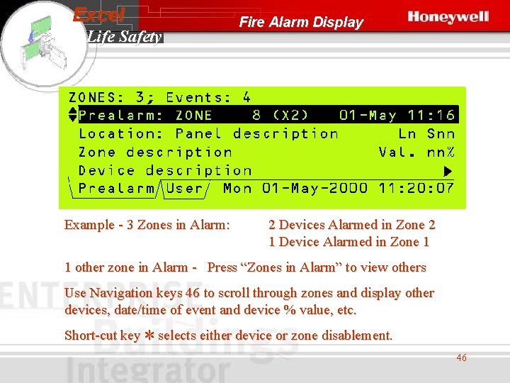 Excel Life Safety Example - 3 Zones in Alarm: Fire Alarm Display 2 Devices