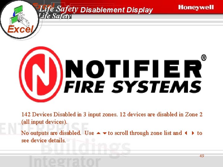 Excel Life Safety Disablement Display Life Safety Excel 142 Devices Disabled in 3 input