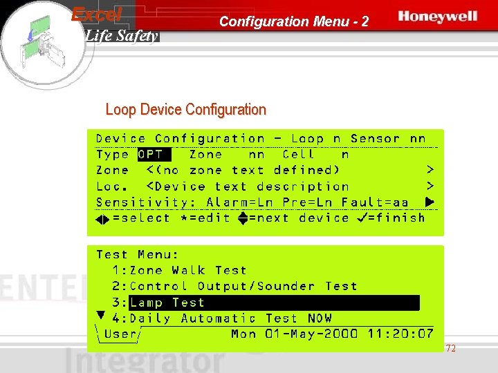 Excel Life Safety Configuration Menu - 2 Loop Device Configuration 72 