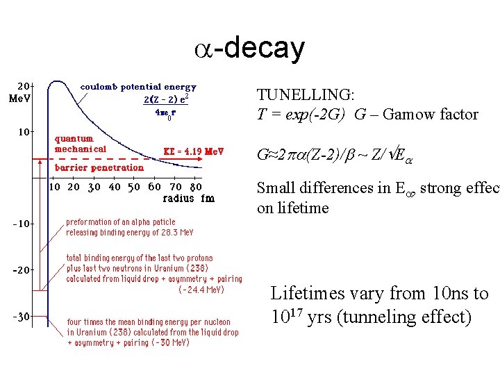 a-decay TUNELLING: T = exp(-2 G) G – Gamow factor G≈2 pa(Z-2)/b ~ Z/