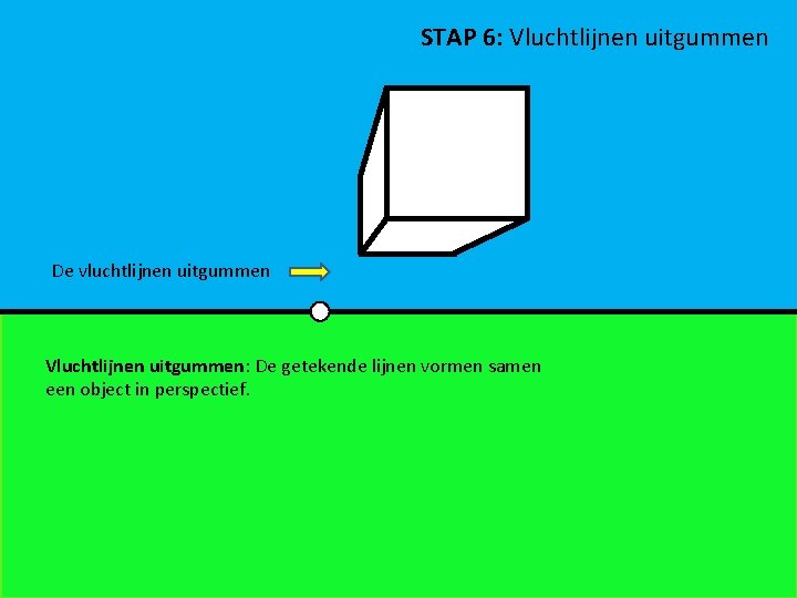 STAP 6: Vluchtlijnen uitgummen De vluchtlijnen uitgummen Vluchtlijnen uitgummen: De getekende lijnen vormen samen