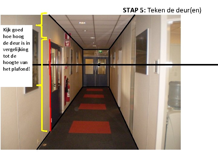 STAP 5: Teken de deur(en) Kijk goed hoe hoog de deur is in vergelijking