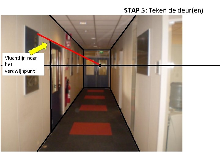 STAP 5: Teken de deur(en) Vluchtlijn naar het verdwijnpunt 