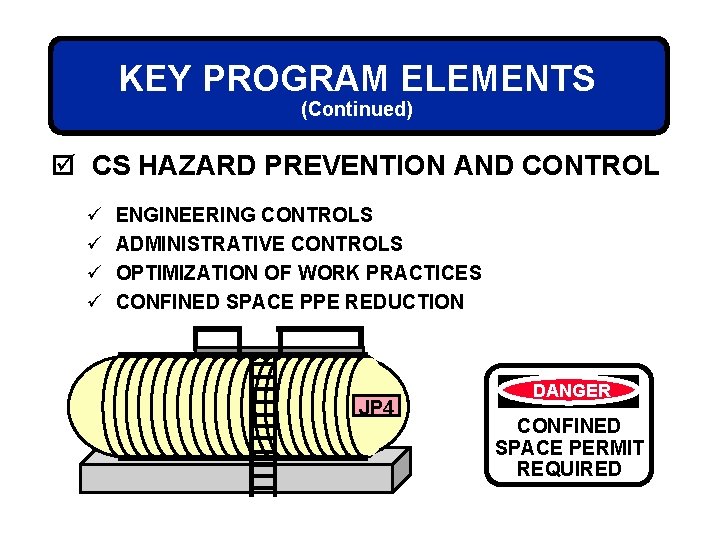 KEY PROGRAM ELEMENTS (Continued) þ CS HAZARD PREVENTION AND CONTROL ü ü ENGINEERING CONTROLS