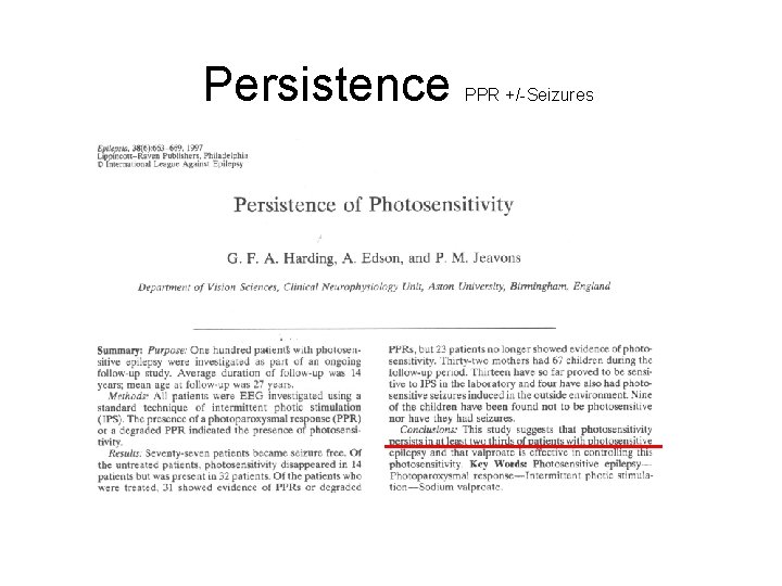 Persistence PPR +/-Seizures 