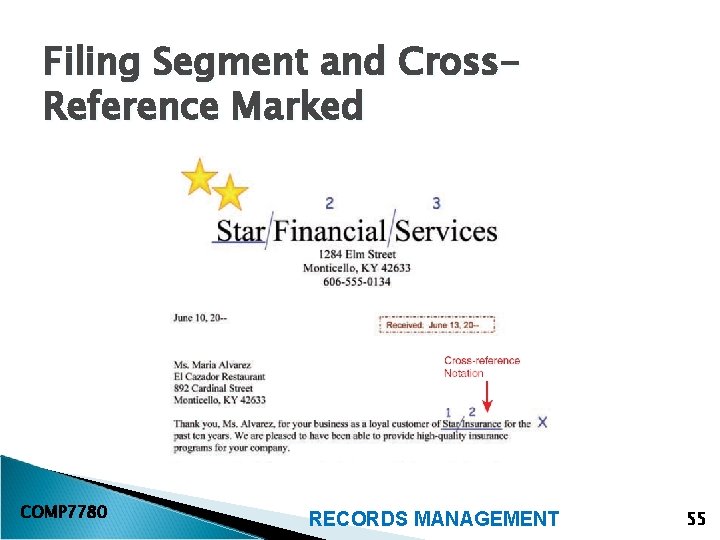 Filing Segment and Cross. Reference Marked COMP 7780 RECORDS MANAGEMENT 55 