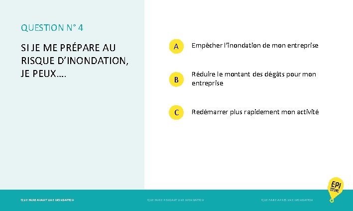 QUESTION N° 4 SI JE ME PRÉPARE AU RISQUE D’INONDATION, JE PEUX…. QUE FAIRE