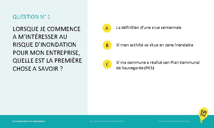 QUESTION N° 1 LORSQUE JE COMMENCE A M’INTÉRESSER AU RISQUE D’INONDATION POUR MON ENTREPRISE,