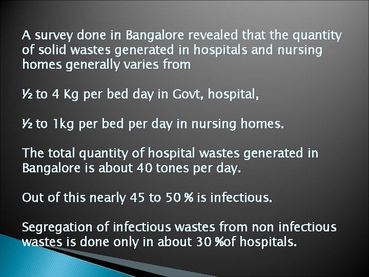 A survey done in Bangalore revealed that the quantity of solid wastes generated in