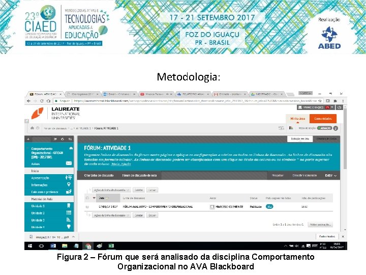 Metodologia: Figura 2 – Fórum que será analisado da disciplina Comportamento Organizacional no AVA