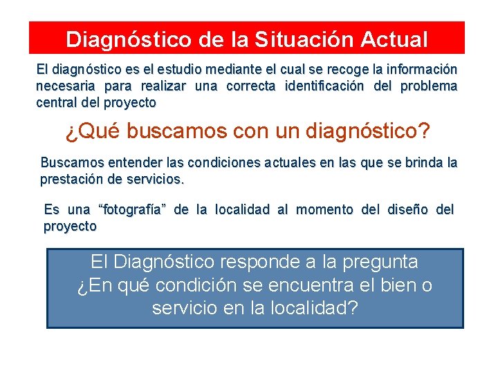 Diagnóstico de la Situación Actual El diagnóstico es el estudio mediante el cual se