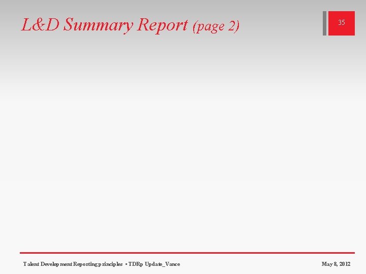 L&D Summary Report (page 2) Talent Development Reporting principles • TDRp Update_Vance 35 May