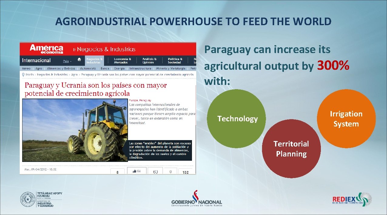 AGROINDUSTRIAL POWERHOUSE TO FEED THE WORLD Paraguay can increase its agricultural output by 300%