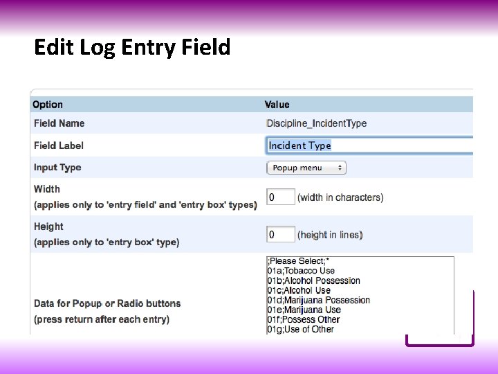Edit Log Entry Field 