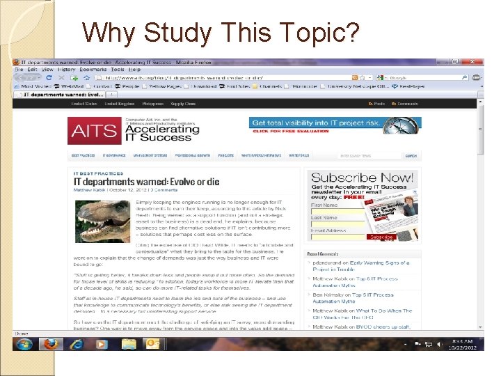 Why Study This Topic? 
