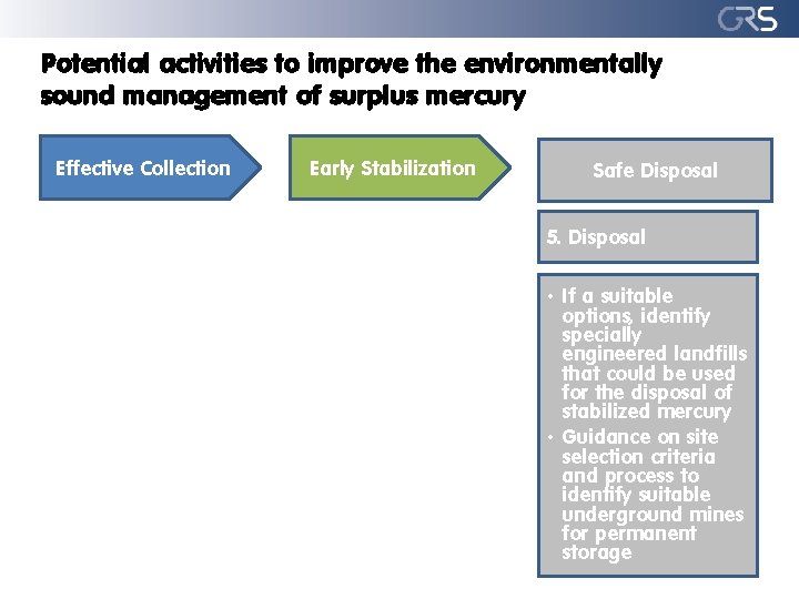 Potential activities to improve the environmentally sound management of surplus mercury Effective Collection Early