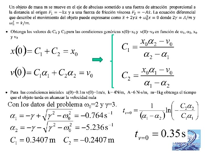 Con los datos del problema 0=2 y =3. 