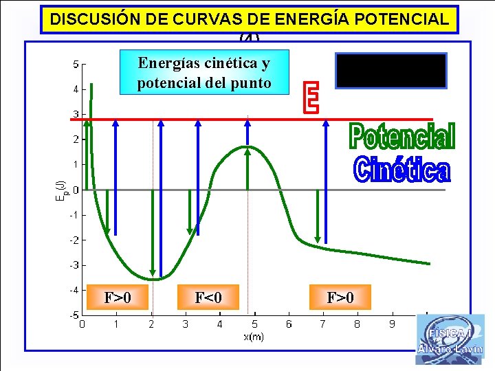 DISCUSIÓN DE CURVAS DE ENERGÍA POTENCIAL (4) Energías cinética y potencial del punto F>0