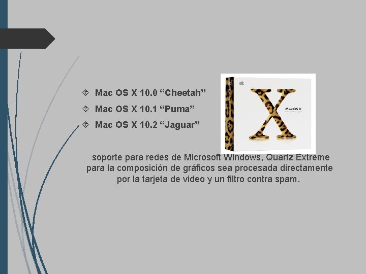  Mac OS X 10. 0 “Cheetah” Mac OS X 10. 1 “Puma” Mac